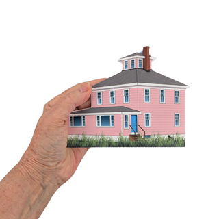 3/4" thick wooden replica of the Pink House on Plum Island, Newbury, MA on white background
