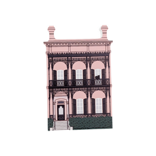 3/4" thick wooden illustration of a historic home with balcony detail