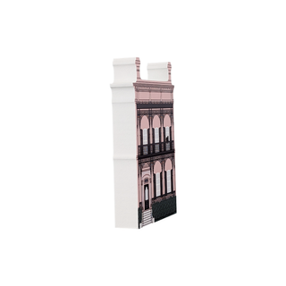 3/4" thick wooden illustration of a historic home with balcony detail