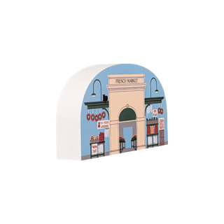 3/4" thick wooden illustration of a French market