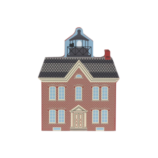 3/4" thick wooden replica with an Illustration of a lighthouse design on a white background
