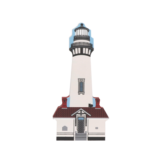 3/4" thick wooden replica with an Illustration of a lighthouse design on a white background