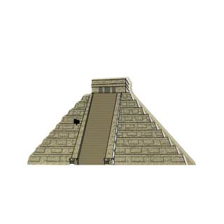 3/4" thick wooden cutout of a stone pyramid with a staircase on a white background