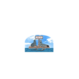 3/4" thick wooden Illustration of seals on a pier with 'PIER 39' sign against a blue sky.