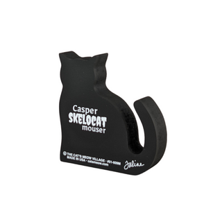 Black 'Casper Skelecat mouser' 3/4" thick wooden product with branding on a white background