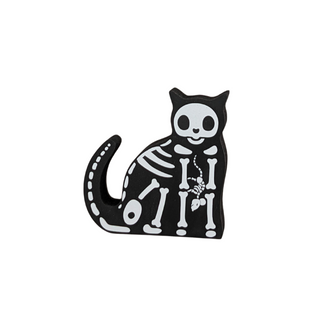 3/4" thick wooden Black skeleton cat design on a white background