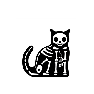 3/4" thick wooden Black skeleton cat design on a white background