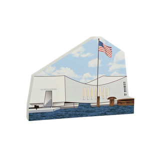3/4" thick wooden Pearl harbor Memorial building with American flag on a white background