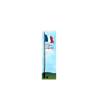 3/4" thick wooden replica with an Illustration of Flagpole with French flag against a blue sky