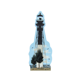 3/4" thick wooden Lighthouse illustration with a blue sky and trees in the foreground