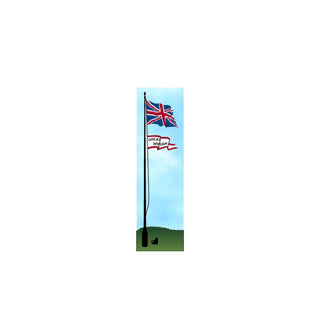 3/4" thick wooden Flagpole with British flag and 'Great Britain' banner against a blue sky