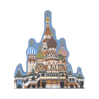 3/4" thick wooden replica with an Illustration of Saint Basil's Cathedral on a white background