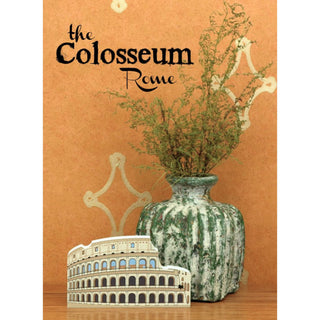 Decorative item with a vase and Colosseum model on an orange background