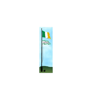 3/4" thick wooden cutout of Flag of Ireland on a flagpole with a clear blue sky background