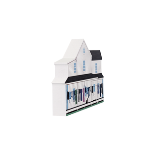 3/4" wood model of a house with a laundry line in front. 