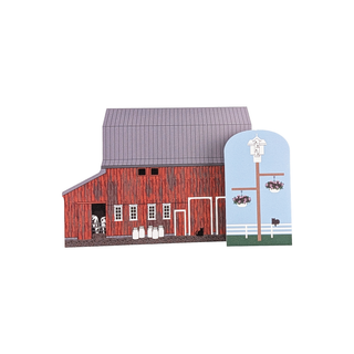 3/4" thick wood Models of a red barn and hanging plants on a white background