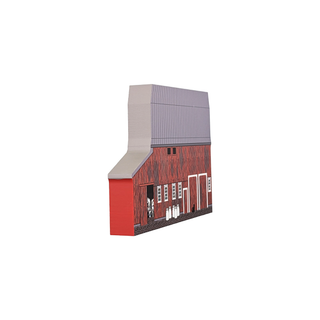 3/4" thick wood Model of a red barn with gray roof on a white background