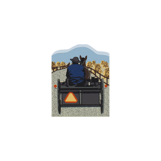 3/4" thick wood Illustration of a person and horse in a buggy with a warning triangle on a road.