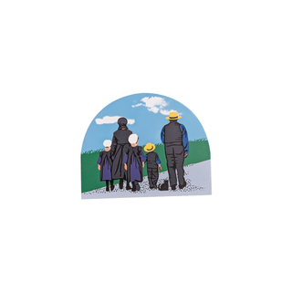 3/4" thick wooden model of an amish family walking on the road