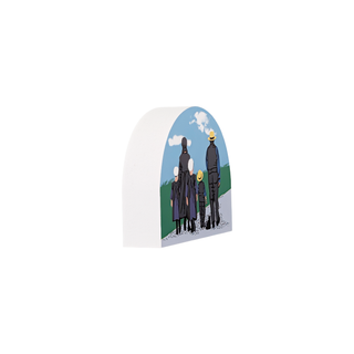 3/4" thick wooden model of an amish family walking on the road