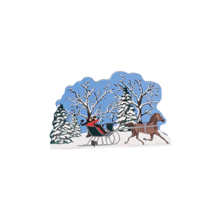 3/4" thick wooden illustration of a horse and carriage in winter