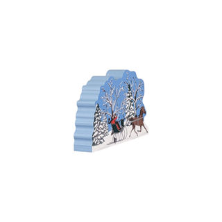3/4" thick wooden illustration of a horse and carriage in winter