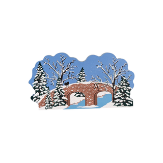 3/4" thick wooden illustration of a bridge in winter