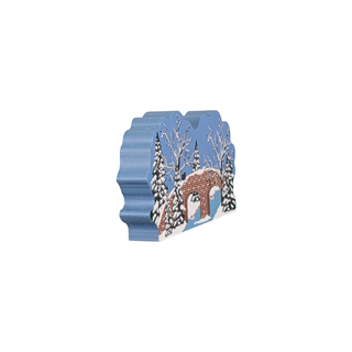 3/4" thick wooden illustration of a bridge in winter