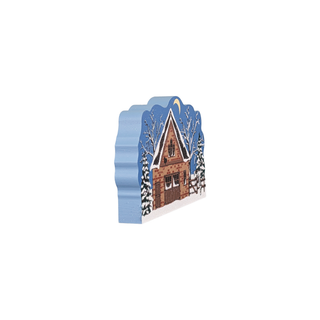 3/4" thick wooden illustration of a barn scene in winter