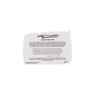 back of 3/4" wooden replica about Historic Trails & Waterways Lewis & Clark Trail pass on a white background