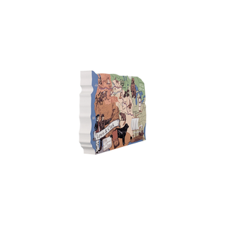 3/4" wooden cut out replica back of an illustration Map of Oregon with illustrations related to the Lewis and Clark expedition on a white background