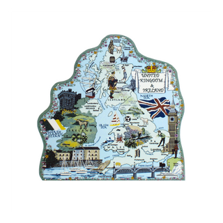3/4" thick wooden Map of United Kingdom and Ireland with various landmarks and icons.