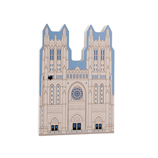 3/4" thick wooden illlustration with cathedral design on a white background
