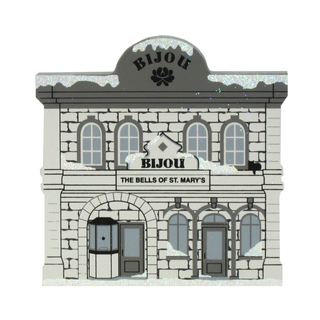3/4" thick wooden replica with an Illustration of a stone building facade with 'Bijou' and 'The Bells of St. Mary's' text.