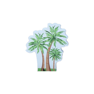 3/4" wooden replica with an illustration  with palm trees on a white background