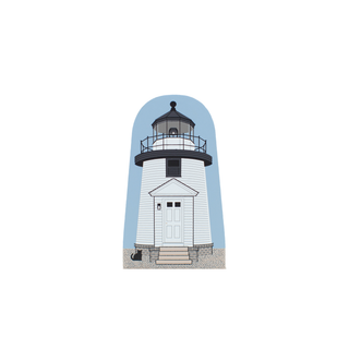 3/4" thick wooden Illustration of a lighthouse against a blue background