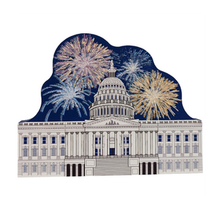 3/4" thick wooden illustration of a Capitol building with fireworks