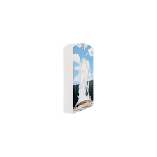 3/4" wooden replica with an illustration  with a scenic design of a waterfall on a white background