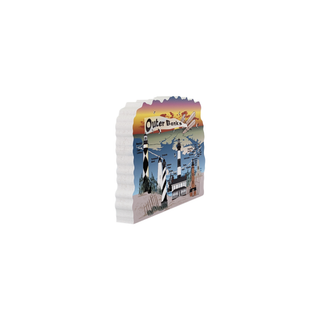 3/4" wooden replica with an illustration with Outer Banks design on a white background