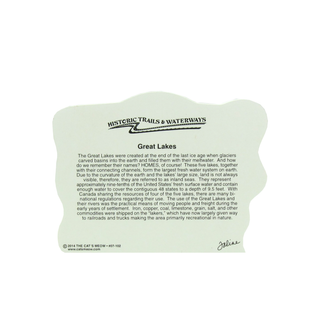 3/4" thick wooden  plaque about the Great Lakes with text on a light gray background