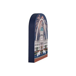 3/4" thick wooden Decor with a design of a famous landmark on a white background