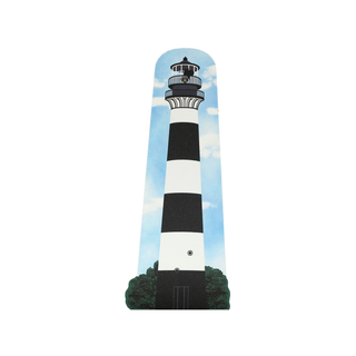 3/4" thick wooden Lighthouse with black and white stripes against a blue sky