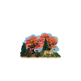 3/4" thick wooden Cart with a horse and two people under autumn trees