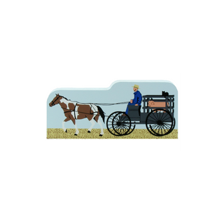 3/4" wooden model of a horse-drawn wagon with a pig in the back. 