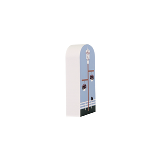 3/4" thick wooden model with flower hanging baskets.