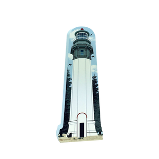 3/4" thick wooden replica with an Illustration of a lighthouse design on a white background