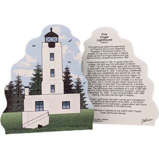 3/4" thick wooden replica with an Illustration of a lighthouse design on a white background