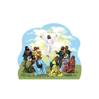 3/4" thick wooden replica with an Illustration of  Jesus with disciples on a white background
