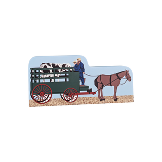 3/4" thick wood model of an amish buggy hauling a cow. 