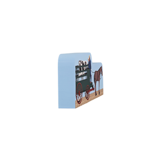 3/4" thick wood model of an amish buggy hauling a cow. 